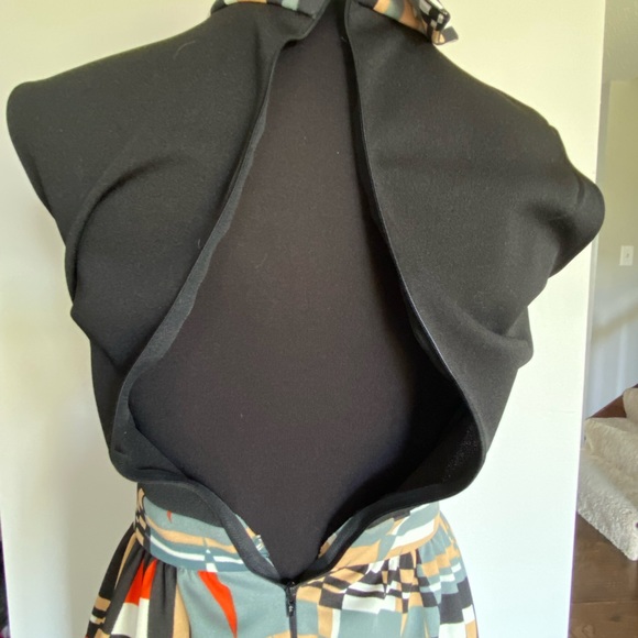 Vintage Polyester Black and Print Dress - Picture 4 of 13